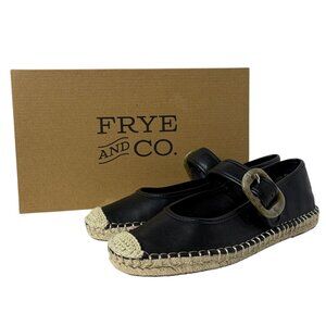 Frye & Co Jatani Black Leather and Jute Mary Jane Flats Size 7.5